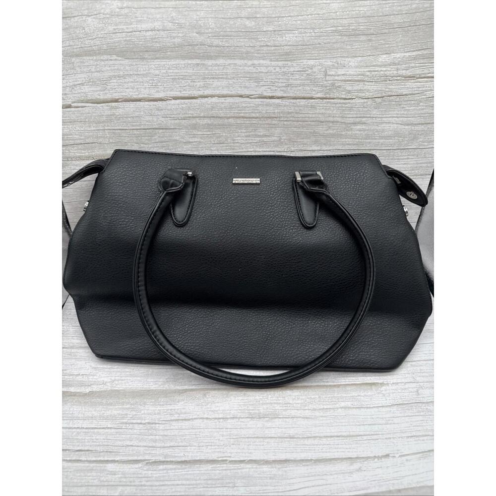 DAVID JONES PARIS Handbag Tote Black Faux Leather Purse Zipper Bag With Handles